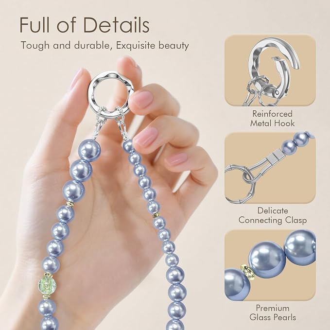 SURPHY Phone Charm, Handmade Beaded Phone Wrist Strap with Tether Tab | Phone Charm Strap, Phone Chain with Premium Metal Buckle, Wrist Strap Fits Cellphone Cases, Wallets, Bags, Keys - Image 4