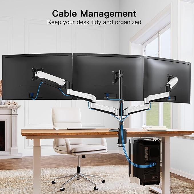 HUANUO Triple Monitor Stand - Full Motion Articulating Monitor Mount Fit Three 17 to 32 inch LCD Computer Screens with Clamp, Grommet Kit - Image 7