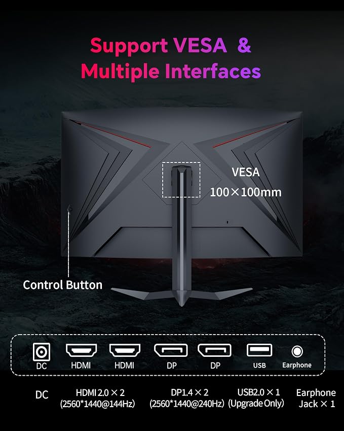 KTC 32 Inch 240Hz Curved Gaming Monitor, 2K 1440P PC Computer Monitor 1000R, 1ms (MPRT), 4000:1 Contrast, 122%sRGB, Adaptive Sync, HDMI Display Port, Tiltable, VESA Mount, H32S25E - Image 7