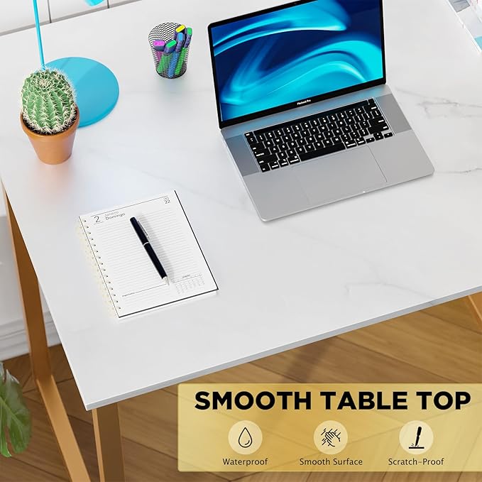 PayLessHere | 32 Inch Computer Desk | White Gold | Sturdy Office Desk | Metal Frame, Adjustable Feet | Water-Resistant, Scratchproof Surface | Writing Table for Home Office or Study | Pack of 1 - Image 4