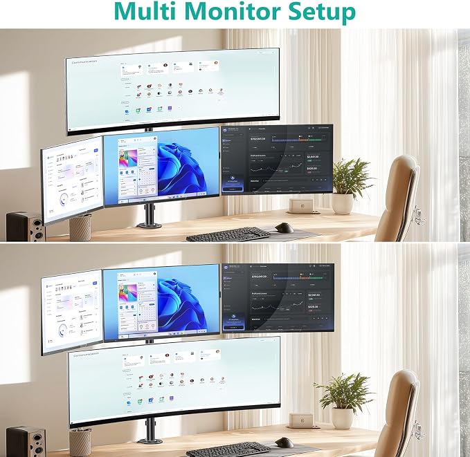 WALI Quad Monitor Mount for up to 49 inch Ultrawides on Top Bracket and 27 inch Screens on Lower Brackets, Extra Tall 4 Monitor Stand, Heavy Duty Monitors Arm up to 44 lbs (M004S-P), Black - Image 4