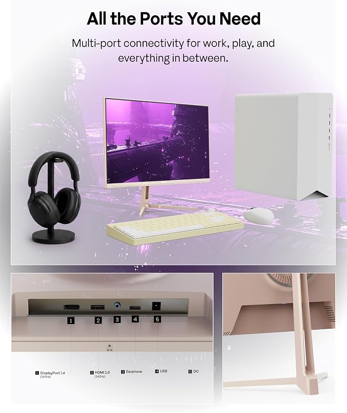 Pixio PX249 Wave Pink Rose Gold 24 inch 240Hz Refresh Rate FHD 1080p Resolution Fast IPS Panel 1ms GTG Response Time Built-in Speakers Gaming Monitor with Adaptive Sync - Image 5