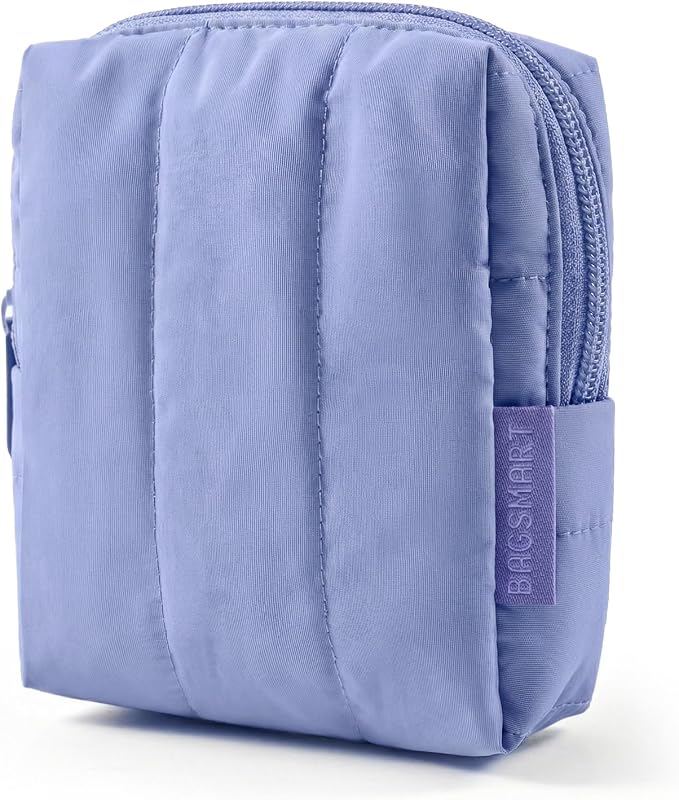 BAGSMART Small Makeup Bag for Women with Slip-in Pocket, Purple | Zipper Pouch, For Purse, Toiletry Pouch, Puffy Padded Mini Cosmetics Bag, Travel Essentials, Cute Make Up Organizer by BAGSMART