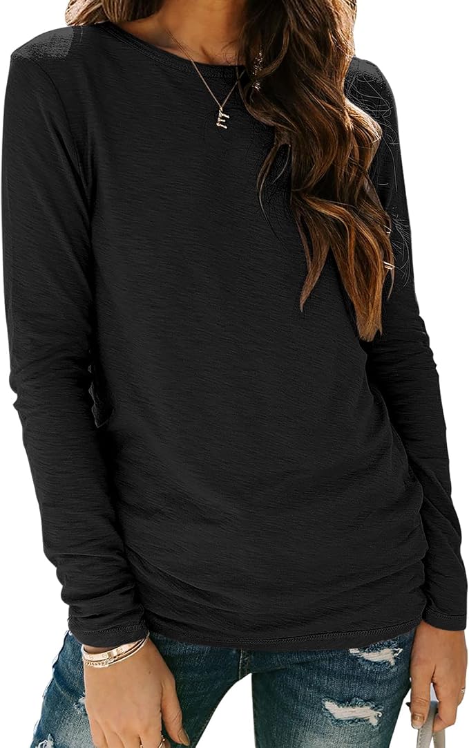 Sherosa Womens T Shirts Long Sleeve Crew Neck Shirts Basic Tee Tops Blouse by Sherosa