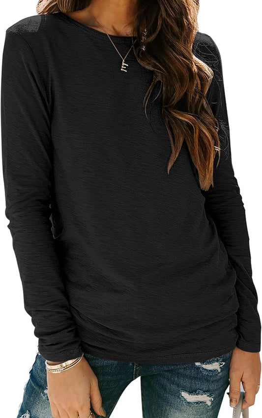 Sherosa Womens T Shirts Long Sleeve Crew Neck Shirts Basic Tee Tops Blouse by Sherosa