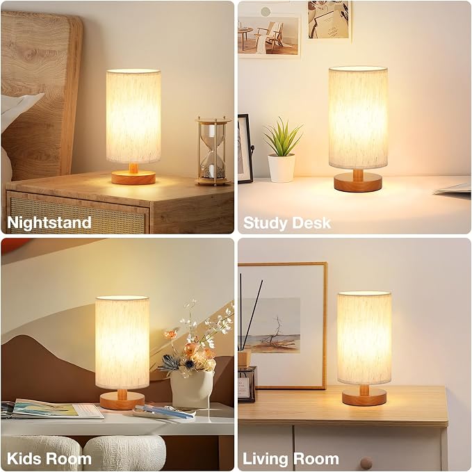 Fenmzee Small Table Lamps (Cream Shade - Walnut Base, 9" Inline Control) | 3000K LED Blub Included | 680 Lumens | Easy Assembly | Minimalist Design | E26 | for Kitchen | for Kids Room - Image 7