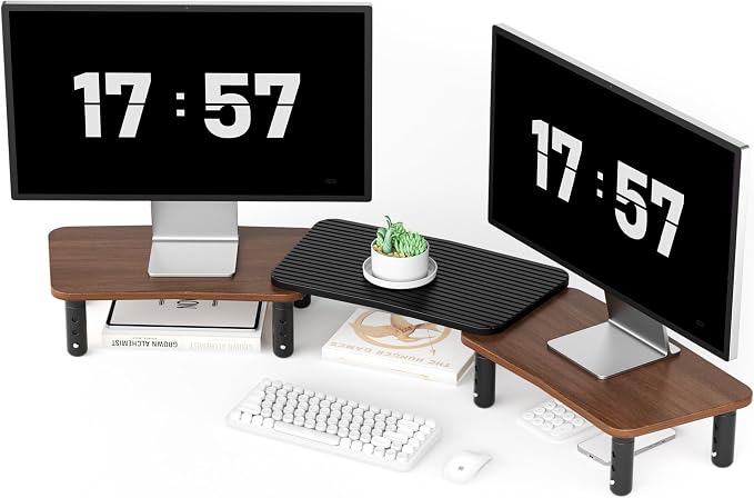 Dual Monitor Stand For Desk,Adjustable Height Long Wood Computer Riser | For Computer,Notebooks,Laptop,Printer,TV,Decoration for Office & Home ,Walnut - Image 8