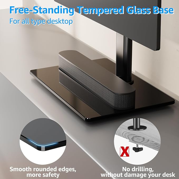 MOUNTUP Monitor Stand for Desk, Freestanding Monitor Mount Fits 13-32 inch Screen up to 17.6 lbs, Screen Stand with Swivel, Height, Rotation Adjustment, VESA Mount 100 x 100mm, 75 x 75mm - Image 7