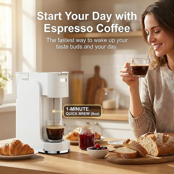 Single-Serve Coffee Maker, 4 in 1 Hot and Iced Coffee Machine, 20-Bar Espresso Coffee Maker for Ground Coffee, K-Cup Pod, NES Original and DG Pod, Customizable Brew Volume, Heats up in 3 seconds - Image 7