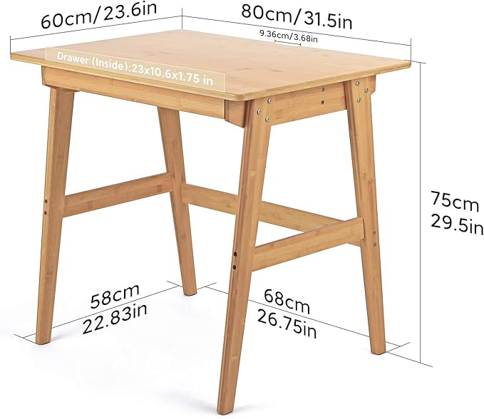 Nnewvante 31.5" Bamboo Writing Desk, Home Office Computer Desk with Drawer | Compact Modern Simple Style, Study Table with Storage for Small Spaces - Image 2