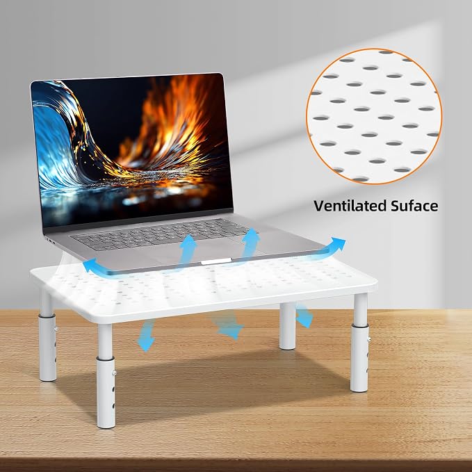 Bracwiser Monitor Stand Riser, Metal Computer Stand, 3 Height Adjustable Screen Riser with Mesh Platform for PS4, Laptop, Printer, Notebook and All Flat Screen, Holds Up to 20KG,White - Image 2