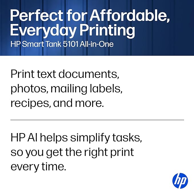 HP Smart Tank 5101 Wireless All-in-One Refillable Printer, Scanner, Copier with 2 Years of Ink Included, Wireless (2.4ghz only) Printer-for-Home use (1F3Y0A) - Image 5