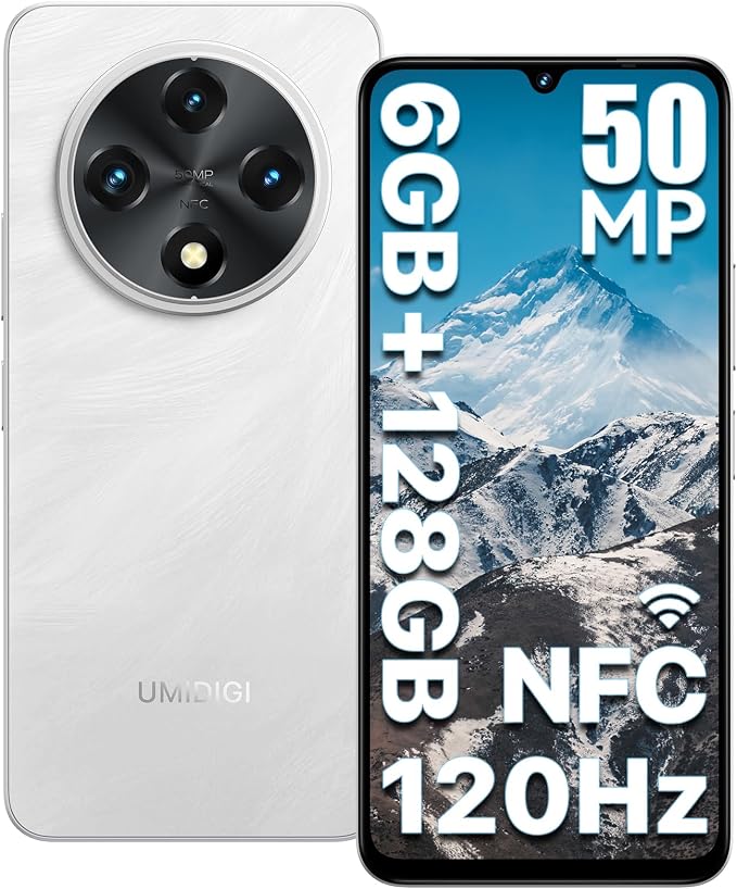 UMIDIGI G100 Unlocked Cell Phone Android 14, 6.9" HD+ 120Hz,Octa-core 12GB +128GB Expand 1TB,GPS Unlocked Smartphone,6000mAh,50MP Triple Camera,Dual 4G LTE Phone, NFC,AI Face Unlock,OTG,White by UMIDIGI