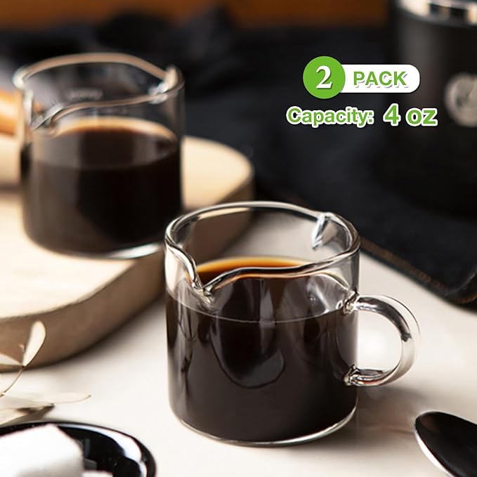 Qipecedm Espresso Cups Set of 2, 4 OZ Double Spouts Cups, Shot Glasses, Milk Cup with Handle, Clear Glass, Espresso Accessories for Machine, Small - Image 2