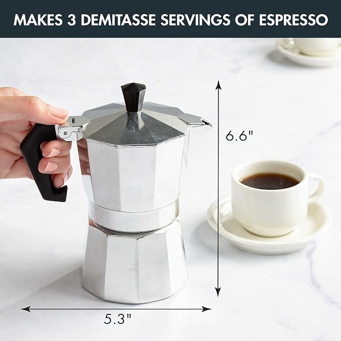 Primula Classic Stovetop Espresso and Coffee Maker, Moka Pot for Italian and Cuban Café Brewing, Greca Coffee Maker, Cafeteras, 3 Espresso Cups, Silver - Image 4