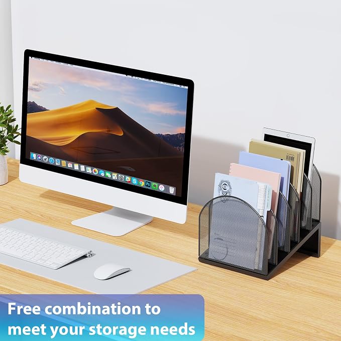 gianotter Desktop File Organizer with 5 Compartments | Desk Organizer Paper Organizer for Desk Workspace Organizers for Office Supplies (Black, Inclined Style) - Image 5