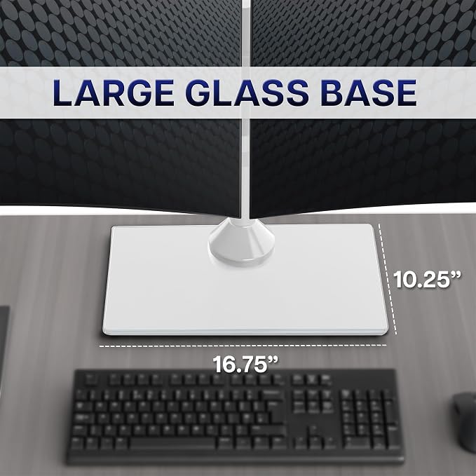 VIVO Dual Monitor Desk Stand for 13 to 32 inch Screens, STAND-V002FGW | Articulating, Freestanding Adjustable Monitor Arm, White with Glass Base, Computer Stand for 2 Monitors, Holds 22 lbs Each - Image 3