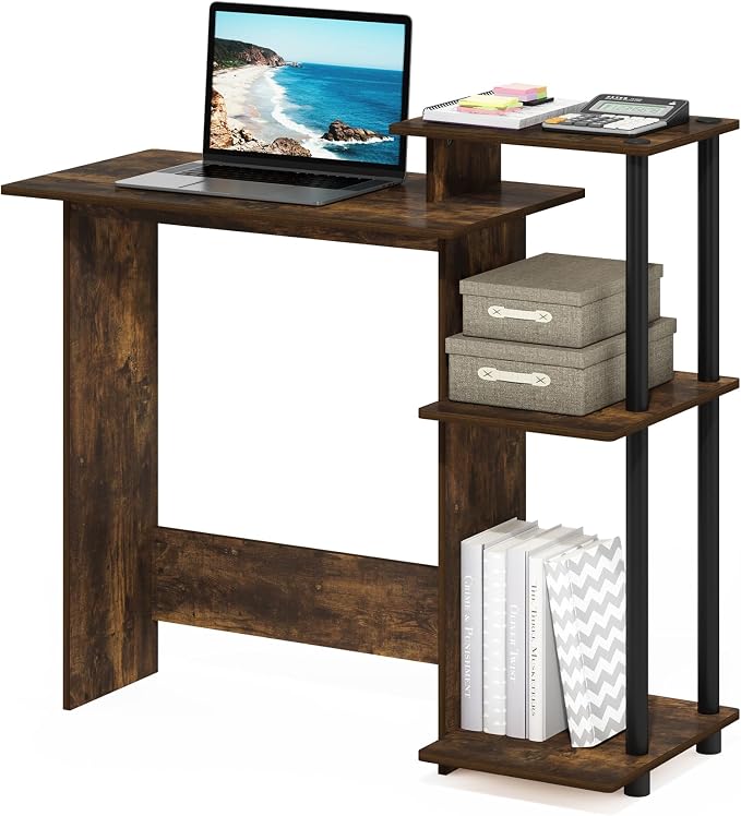 Furinno EFFICIENT Desk, 28.6" Wide Gaming Desk with 3 Open Side Shelves, Laptop Notebook Computer Desk, Office Desk for Home Office, Study Room, Dorm, Bedroom, Amber Pine by Furinno-FitsYourSpaceFitsYourBudget
