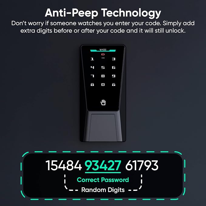 Wyze Palm Lock, Smart Door Lock with Palm Vein Recognition, Keyless Entry Smart Locks for Front Door, Keypad, Auto Lock, Dual Battery, Wi-Fi, Works with Alexa & Google, BHMA, IP53, Mechanical Key - Image 7