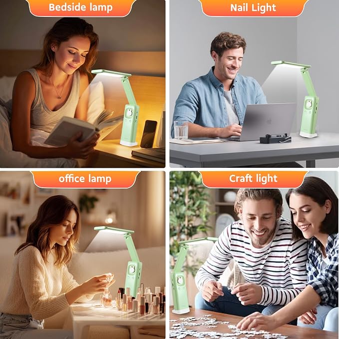 VAVOFO Cute Bunny Desk Lamp, Foldable LED Rechargeable Eye-Caring Reading Light, 3 Color Modes Dimmable Night Light for Kids Girls Bedroom Study Dorm Room (Mint Green) - Image 5