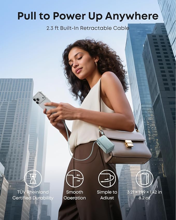 Anker Nano Power Bank, 45W 10,000mAh Portable Charger, iPhone Battery Pack | Built-In Retractable USB-C Cable, for iPhone 17 / 16 Series, iPad, Galaxy, Pixel, and More, Compact Travel Design - Image 5