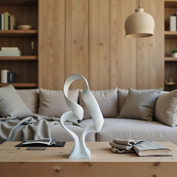 15" Modern Abstract Ribbon Decorative Sculpture, Knot Sculptures,Home Decor,Coffee Table Statues,Dining Living Room Desk Decor（Milky White） - Image 6
