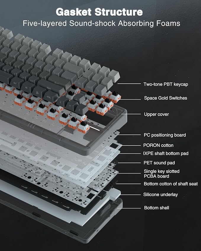 AULA F87 Pro Wireless Mechanical Keyboard,Tri-Mode BT5.0/2.4GHz/USB-C Hot Swappable Custom Keyboard,Pre-lubed Switches,Side Printed PBT Keycaps,75% TKL RGB Backlit Gaming Keyboards - Image 4