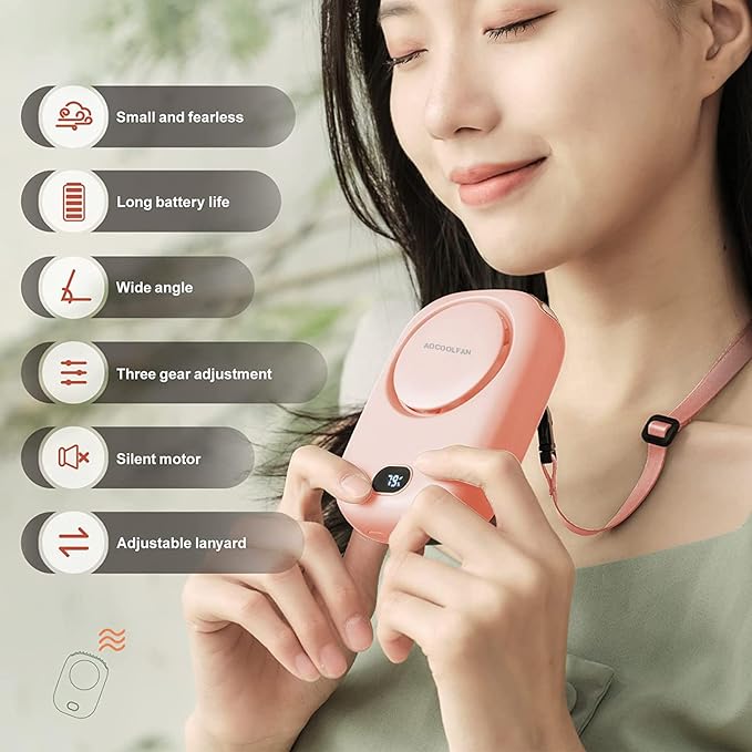 AOCOOLFAN Portable Neck Fan, Mini Small Personal Handheld Fan USB Rechargeable 3 Speed for Girls Boys Woman Eyelash Travel Home Office Outdoor (Pink) - Image 2