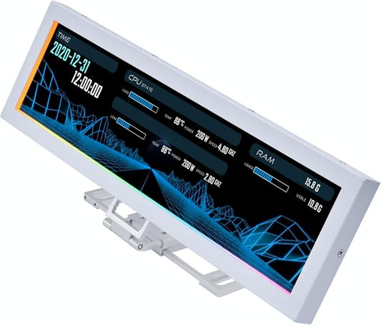 Lian Li 8.8" Universal Screen for PC - Adjustable Mounting for Any Computer Setup - Customizable ARGB Frame - PC Temperature Display Panel - LCD Screen Display - Mini Monitor - SM088W (US88 v1 White) by LIANLI