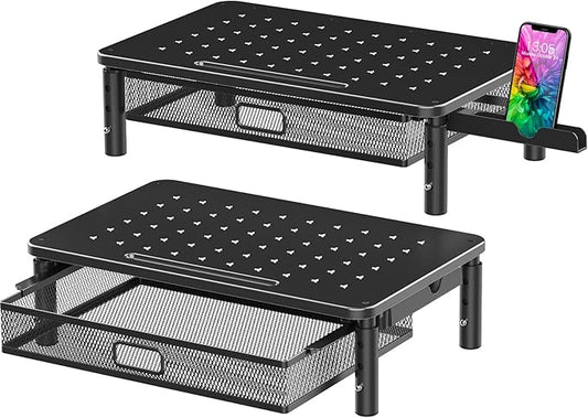 Zimilar 2 Pack Monitor Stand Riser with Metal Drawer, 3 Height Adjustable | Monitor Riser with Phone Holder for Printer, Laptop, Premium Metal Computer Monitor Stand with Storage for 2 Monitors by Zimilar