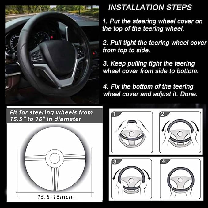 Valleycomfy Microfiber Leather Steering Wheel Cover Large-Size for F150 F250 F350 Ram 4Runner Tacoma Tundra Range Rover Model S X with 15 1/2 inches-16 inches Outer Diameter (Black) - Image 4