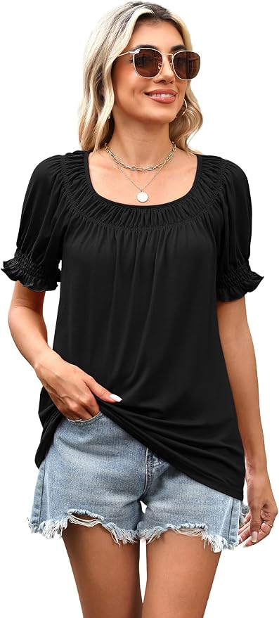 WIHOLL Womens Short Sleeve Square Neck Summer Tops Dressy Casual Blouses Trendy Clothes 2026 - Image 5