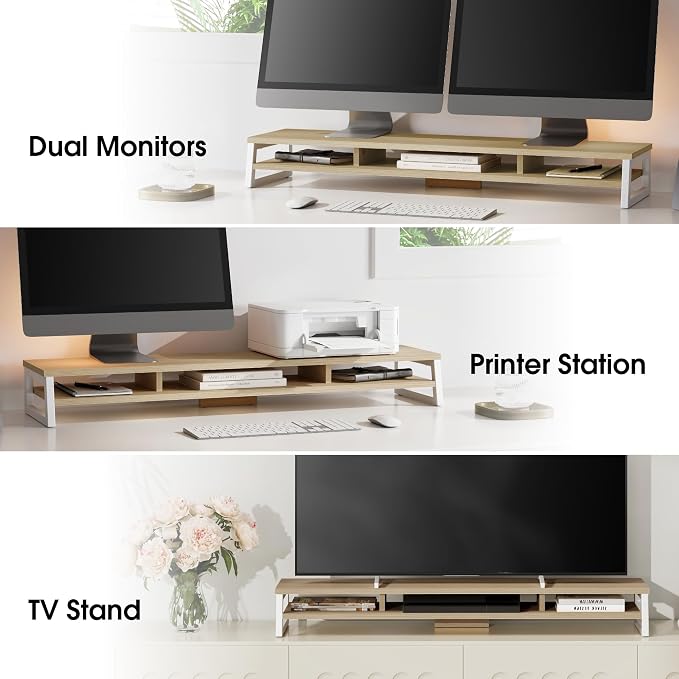 Fenge Dual Monitor Stand for Desk, 42.5in Large Monitor Riser for 2 Monitors, 2 Tier Computer Office Desk Top Shelf, Desktop Storage Stand for Laptop, PC, Computer, Printer - Image 7