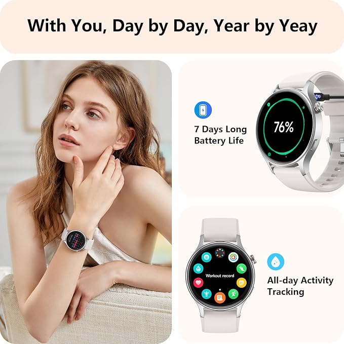 aeac Smart Watch for Women, AMOLED Ultra-Clear Screen Activity Trackers with Heart Rate/Sleep/SpO2 Monitor, Smartwatch for iPhone/Samsung/Android, 110+ Sport Modes (Grey, S/M/L, Grey) - Image 2