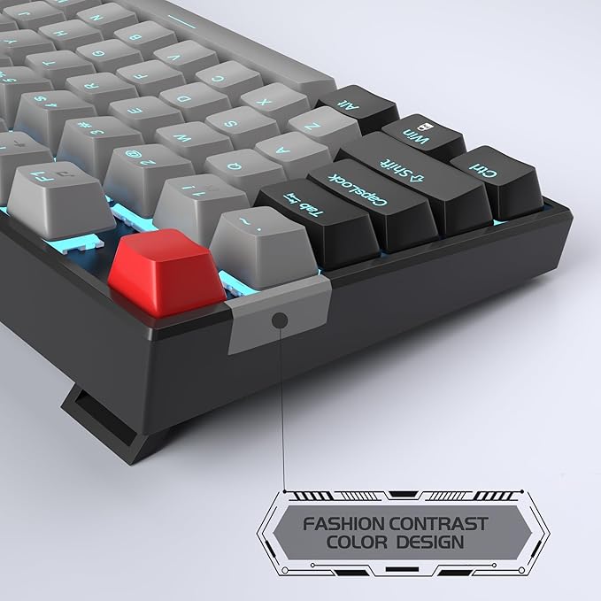 MageGee 75% Mechanical Gaming Keyboard, Blue Switch, LED Backlit, 87 Keys Compact TKL Wired Computer Keyboards for Windows Laptop PC Gamer - Grey/Black - Image 6