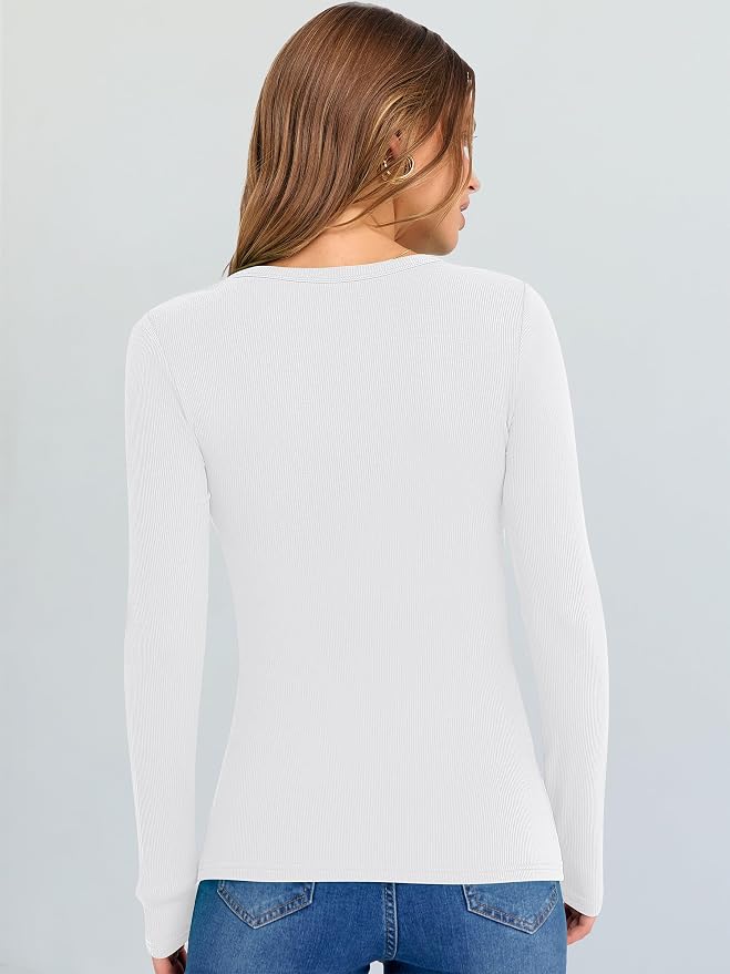ANRABESS Long Sleeve V Neck Shirts for Women | Soft Comfy Ribbed Knit Fitted Tshirts, Casual Going Out Tops, 2026 Trendy Basic, Fall Winter Underscrub Layering Clothes - Image 5