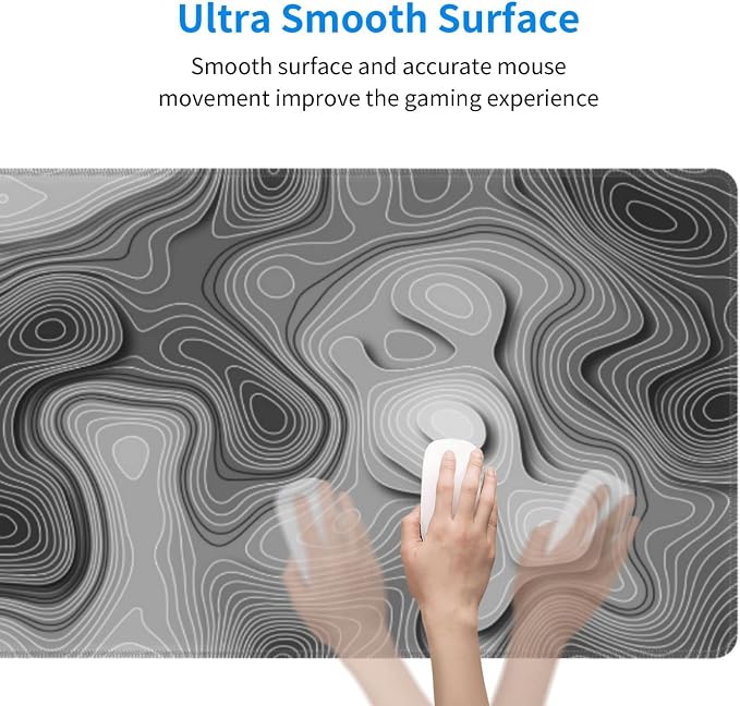 3D Topographic Map Mouse Pad Grey White Gaming Mouse Pad XL Desk Mat Large Desk Pad Non-Slip Rubber Base Keyboard Mouse Mat with Stitched Edges for Home Office Work - Image 3