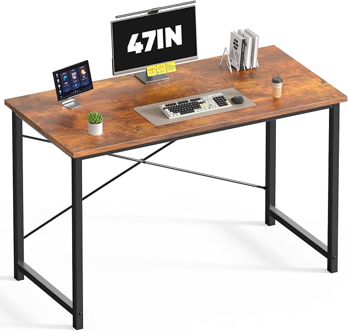 DUMOS 47 Inch Small Computer Desk, Gaming Desks for Home Office Bedroom | Modern Study Writing Work Table, Craft PC Desk Simple Workstation with Reinforcement Structure, Rustic Brown by DumosLifestyle