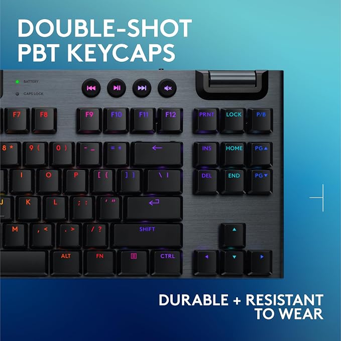 Logitech G915 X Lightspeed TKL Wireless Gaming Keyboard (Linear) - Black | Low Profile, Mechanical Switches, Double-Shot PBT Keycaps, RGB lighting, Aluminum finish, PC/Mac Compatible - Image 7