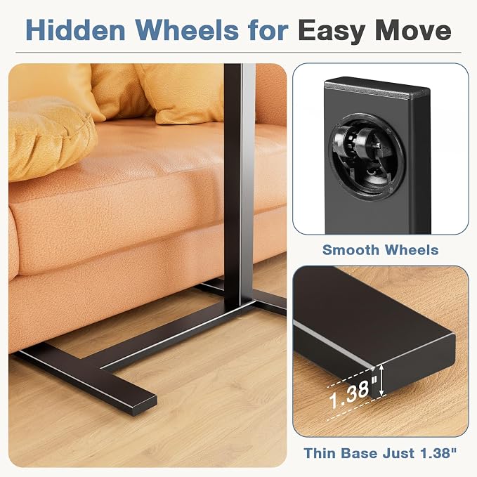 Adjustable Standing Desk Rolling Laptop Table with Wheels, Black | Tiltable Desktop Design for Comfortable Work, Reading and Study Spaces - Image 6