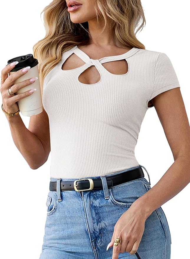 Pink Queen Sexy Tops for Women Cutout Keyhole Neck Cap Sleeve Shirts Casual Summer Clothes 2026 Fashion - Image 2