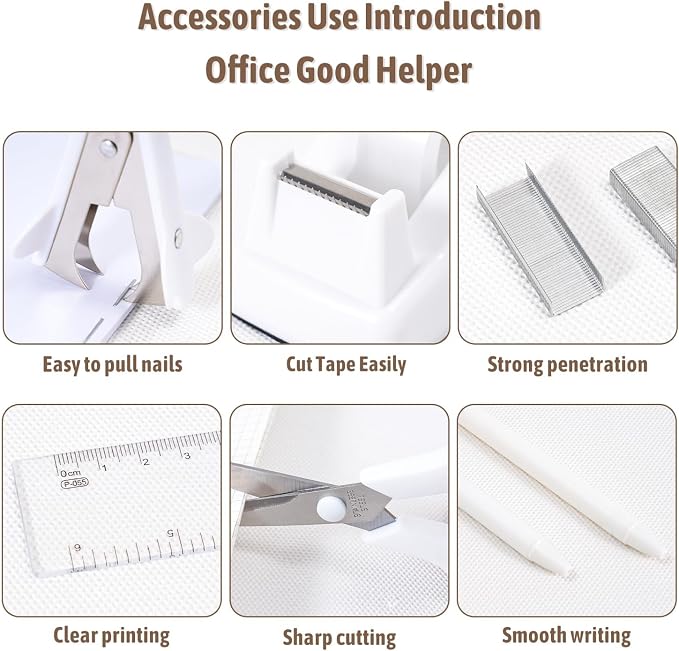 Gawsey White Desk Organizers and Accessories with Desk Organizer 360° Rotating Pen Holder and Office Supplies, Cute Stationery Supplies Set - Image 7