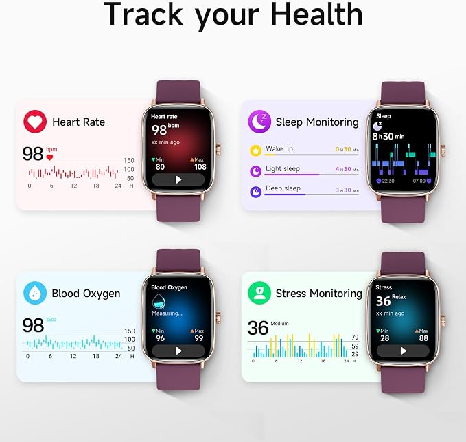 Smart Watch for Women, 1.85" HD Smartwatch Compatible iPhone/Samsung/Android (Answer/Make Calls), 100+ Sport Modes Fitness Tracker with Heart Rate/Sleep/SpO2 Monitor, IP68 (Deep Purple) - Image 3