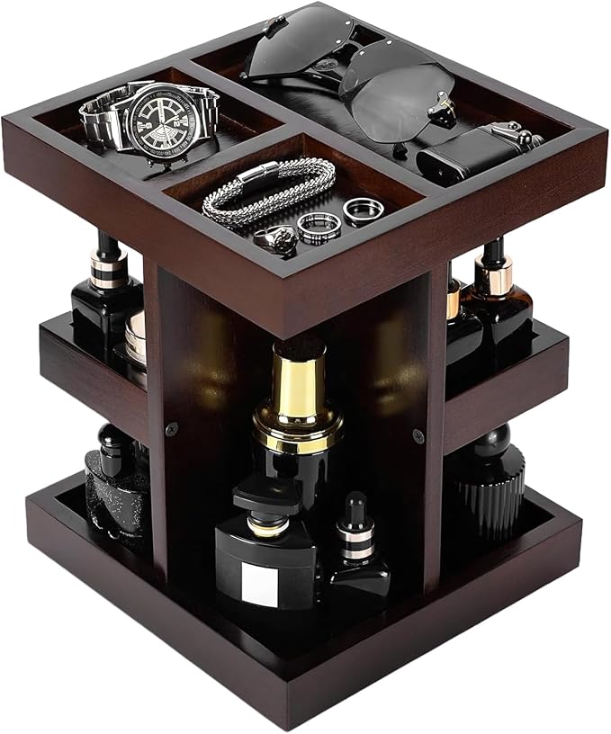 EXIN DECHEN Cologne Organizer for Men,Birthday Gifts for Men,Walnut Color | Easy Installation,360° Rotating,Boyfriend Husband Dad Gift Ideas,Mens Accessories for Desk,Bathroom Countertop,Vanity,Dresser by EXINDECHEN