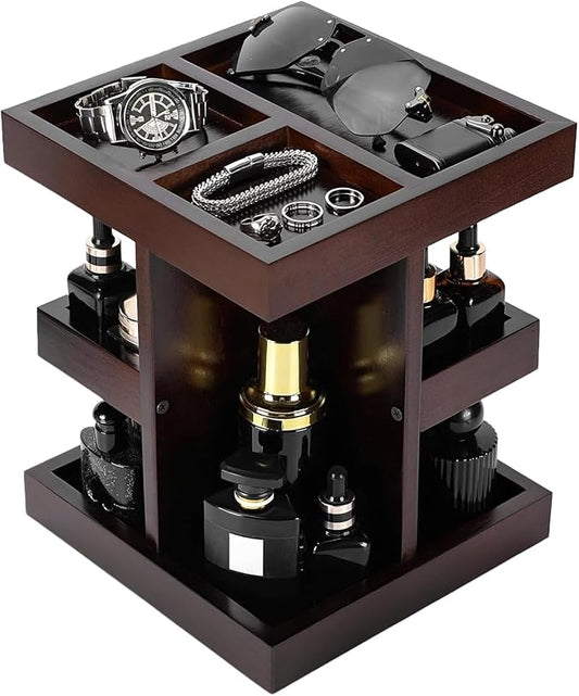 EXIN DECHEN Cologne Organizer for Men,Birthday Gifts for Men,Walnut Color | Easy Installation,360° Rotating,Boyfriend Husband Dad Gift Ideas,Mens Accessories for Desk,Bathroom Countertop,Vanity,Dresser by EXINDECHEN