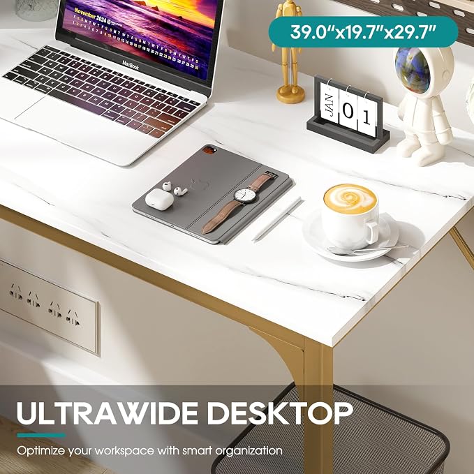 BestOffice Computer Desk,Home Office Desk, Modern Simple Style for Home Office Study Writing (Gold, 39 Inch) - Image 5