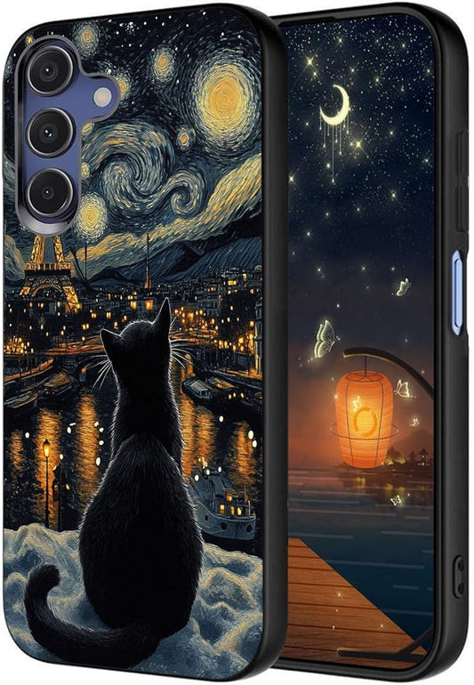 Designed for Galaxy A17 5G Phone Case,Slim Silicone Shockproof Protective Case for Galaxy A17 5G 6.7 inch,Eiffel Tower with Cat Scene by Unknown