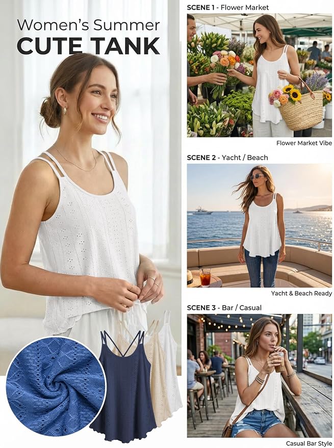 ATHMILE Women's Tank Tops Sleeveless Summer Top Spaghetti Strap Spring Shirt Loose Fit Beach Vacation 2026 Casual - Image 4