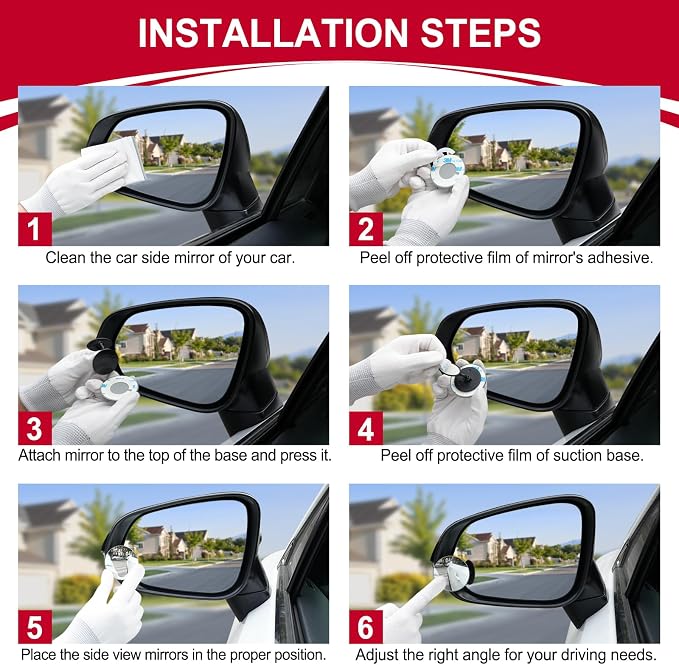 LivTee Blind Spot Mirrors, 2" Round HD Glass Frameless 360° Adjustable Convex Rear View Mirrors with Wide Angle Stick, Exterior Accessories for Cars, SUVs and Trucks, 2 Pack - Image 4
