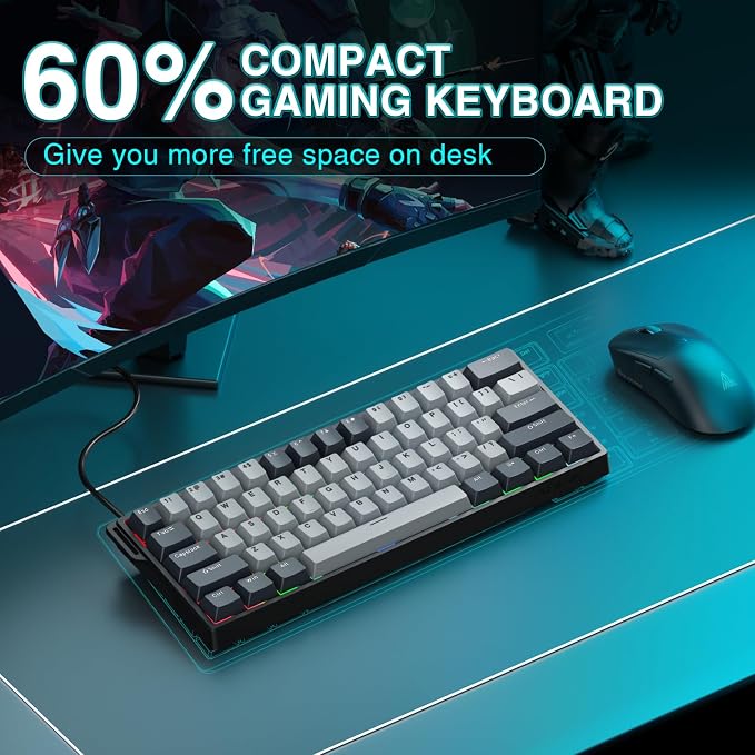 AULA WIN60 HE PRO 60% Mechanical Gaming Keyboard Wired, Magnetic Switch Hot Swappable, Adjustable Actuation Rapid Trigger Mode, 8000Hz Polling Rate, RGB Small Keyboard 60 Percent Compact Design for PC - Image 3